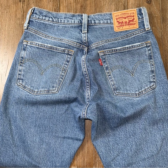 LEVI'S 501 High Rise Straight Leg Blue Jeans Ankle Blue - Picture 9 of 11